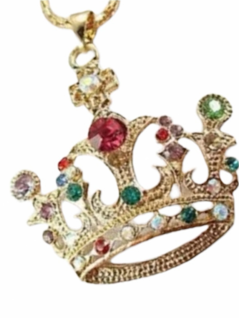 NEW Betsey Johnson Multicolor Red Pink Blue Gold Crown Necklace 18-24” chain NWT